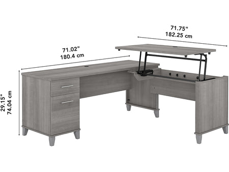 Bush Furniture Somerset 72"W 3 Position Sit to Stand L Shaped Desk, Platinum Gray