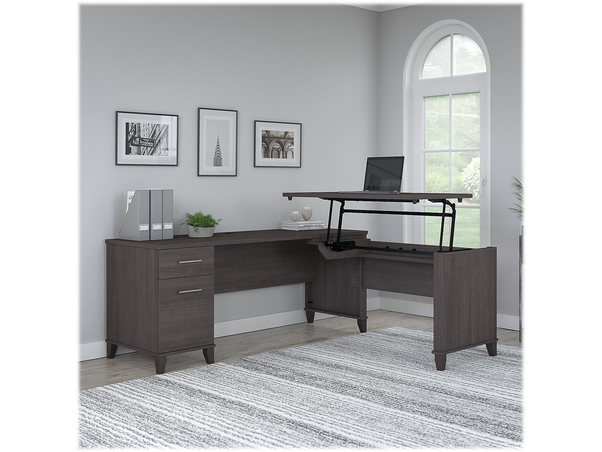 Bush Furniture Somerset 72"W 3 Position Sit to Stand L Shaped Desk, Storm Gray