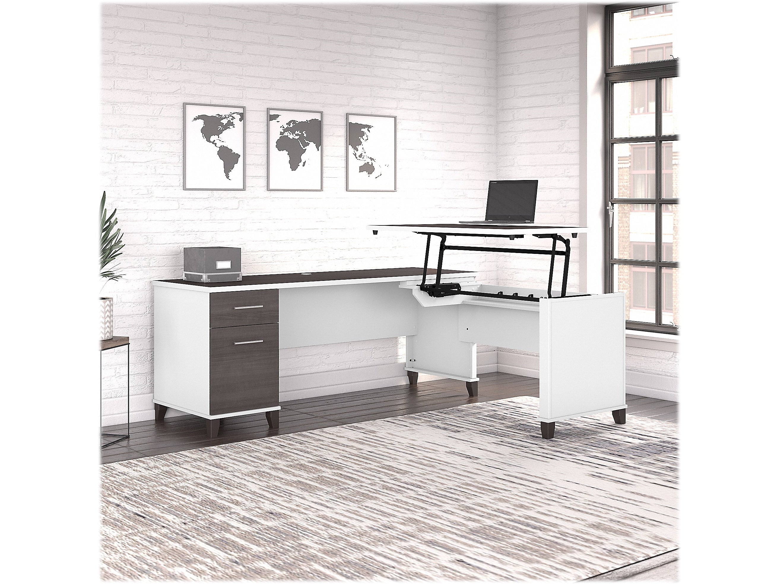 Bush Furniture Somerset 72"W 3 Position Sit to Stand L Shaped Desk, Storm Gray/White