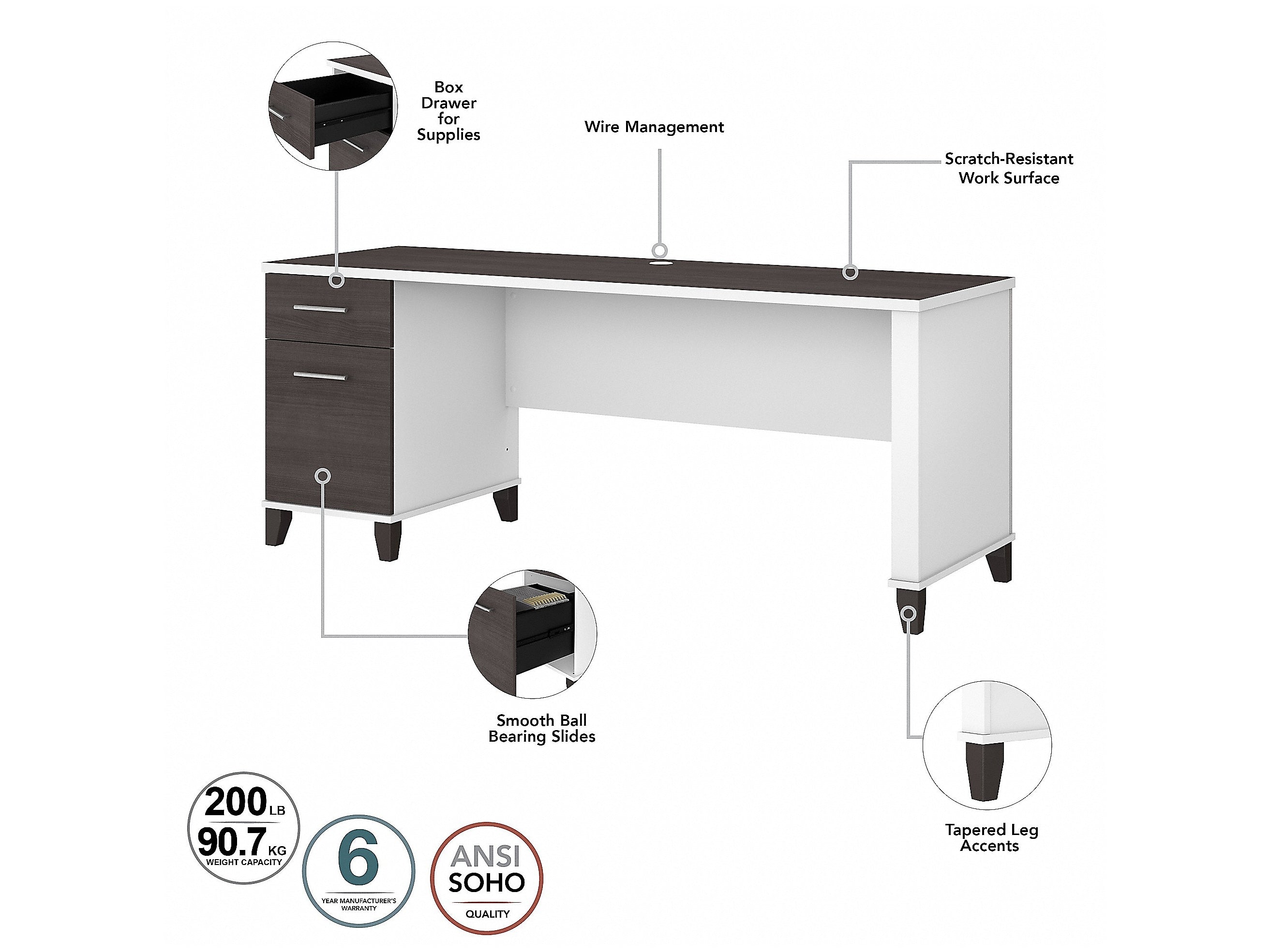 Bush Furniture Somerset 72"W 3 Position Sit to Stand L Shaped Desk, Storm Gray/White