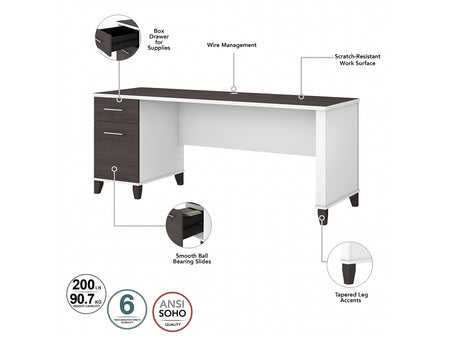 Bush Furniture Somerset 72"W 3 Position Sit to Stand L Shaped Desk, Storm Gray/White