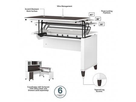 Bush Furniture Somerset 72"W 3 Position Sit to Stand L Shaped Desk, Storm Gray/White