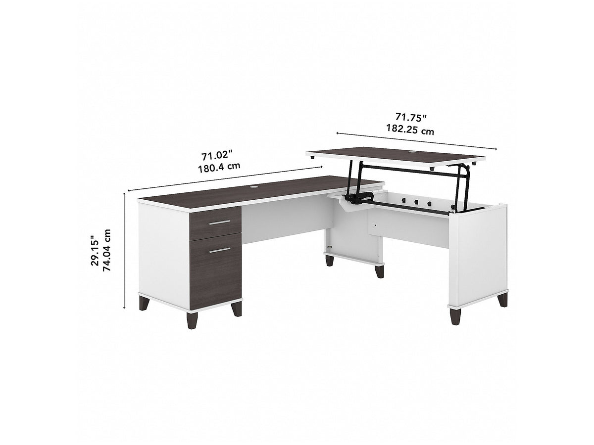 Bush Furniture Somerset 72"W 3 Position Sit to Stand L Shaped Desk, Storm Gray/White