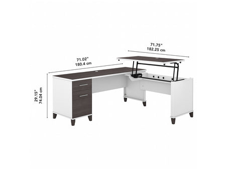 Bush Furniture Somerset 72"W 3 Position Sit to Stand L Shaped Desk, Storm Gray/White