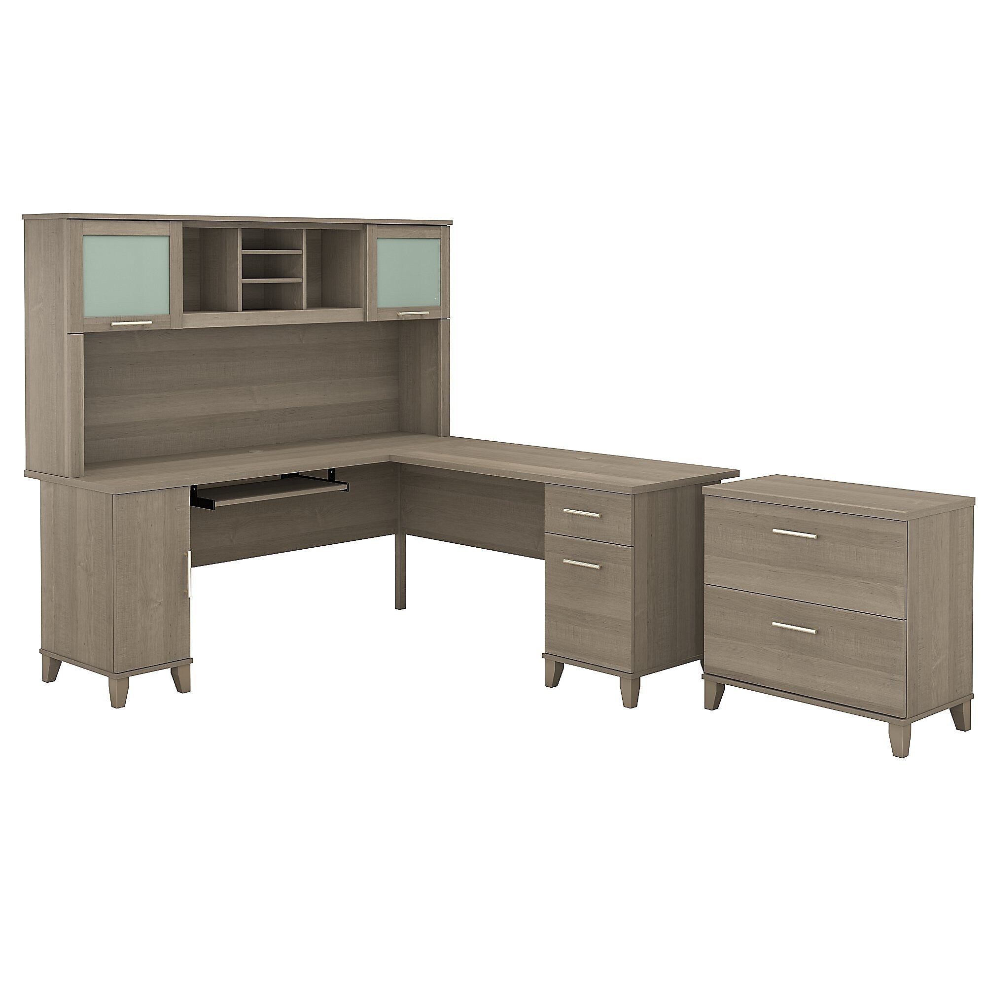 Bush Furniture Somerset 72W L Shaped Desk with Hutch and Lateral File Cabinet, Ash Gray