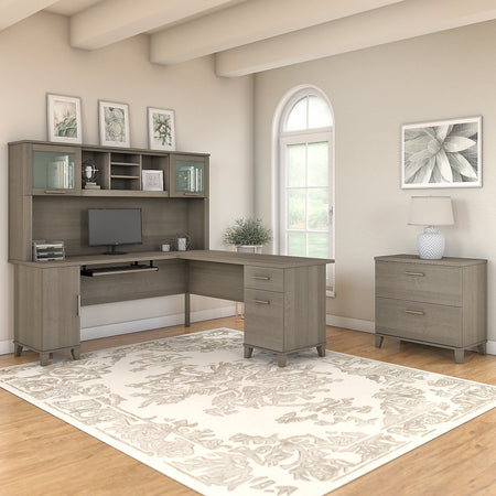 Bush Furniture Somerset 72W L Shaped Desk with Hutch and Lateral File Cabinet, Ash Gray