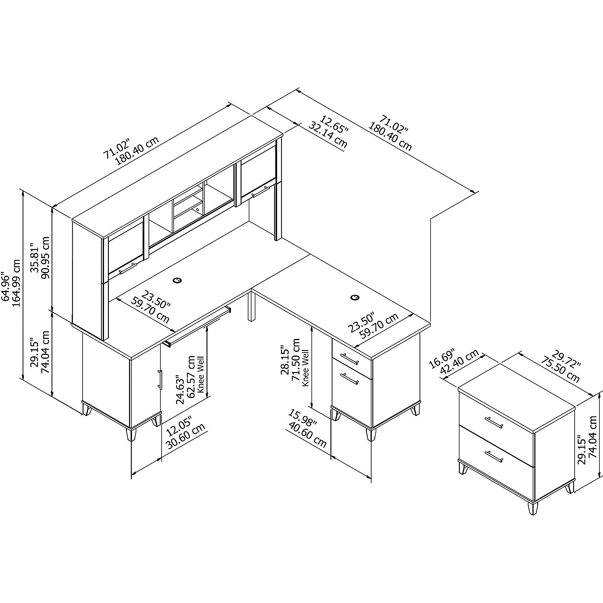 Bush Furniture Somerset 72"W L Shaped Desk with Hutch and Lateral File Cabinet, Hansen Cherry