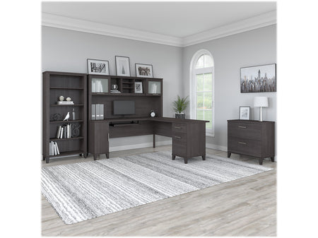 Bush Furniture Somerset 72"W L-Shaped Desk with Hutch, Lateral File Cabinet and Bookcase, Storm Gray