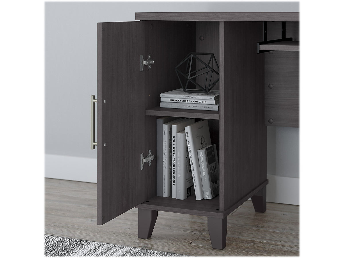Bush Furniture Somerset 72"W L-Shaped Desk with Hutch, Lateral File Cabinet and Bookcase, Storm Gray