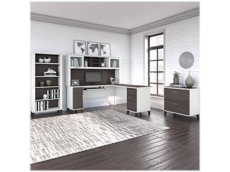 Bush Furniture Somerset 72"W L-Shaped Desk with Hutch, Lateral File Cabinet and Bookcase, Storm Gray/White