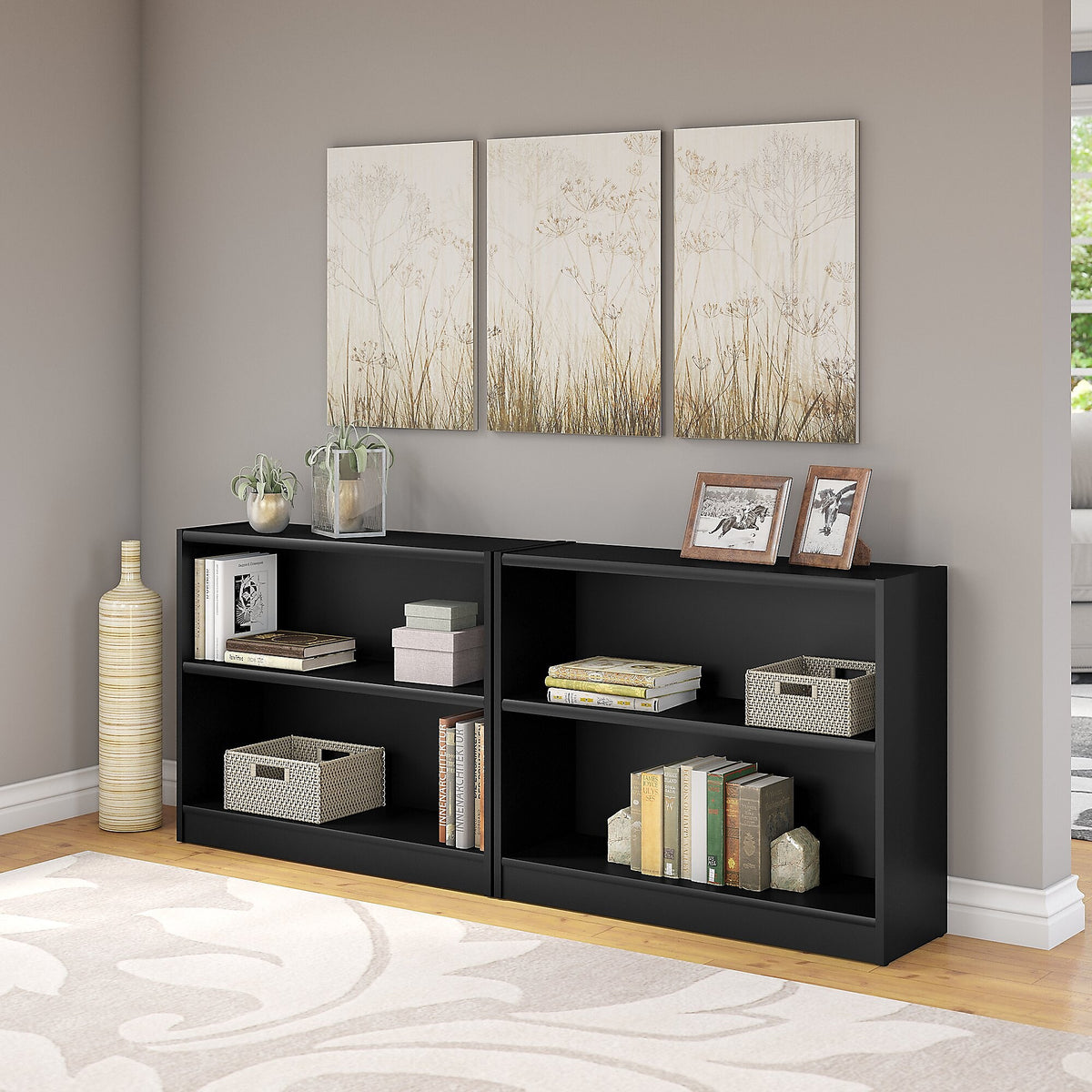 Bush Furniture Universal 30"H 2-Shelf Bookcase with Adjustable Shelf, Black Wood