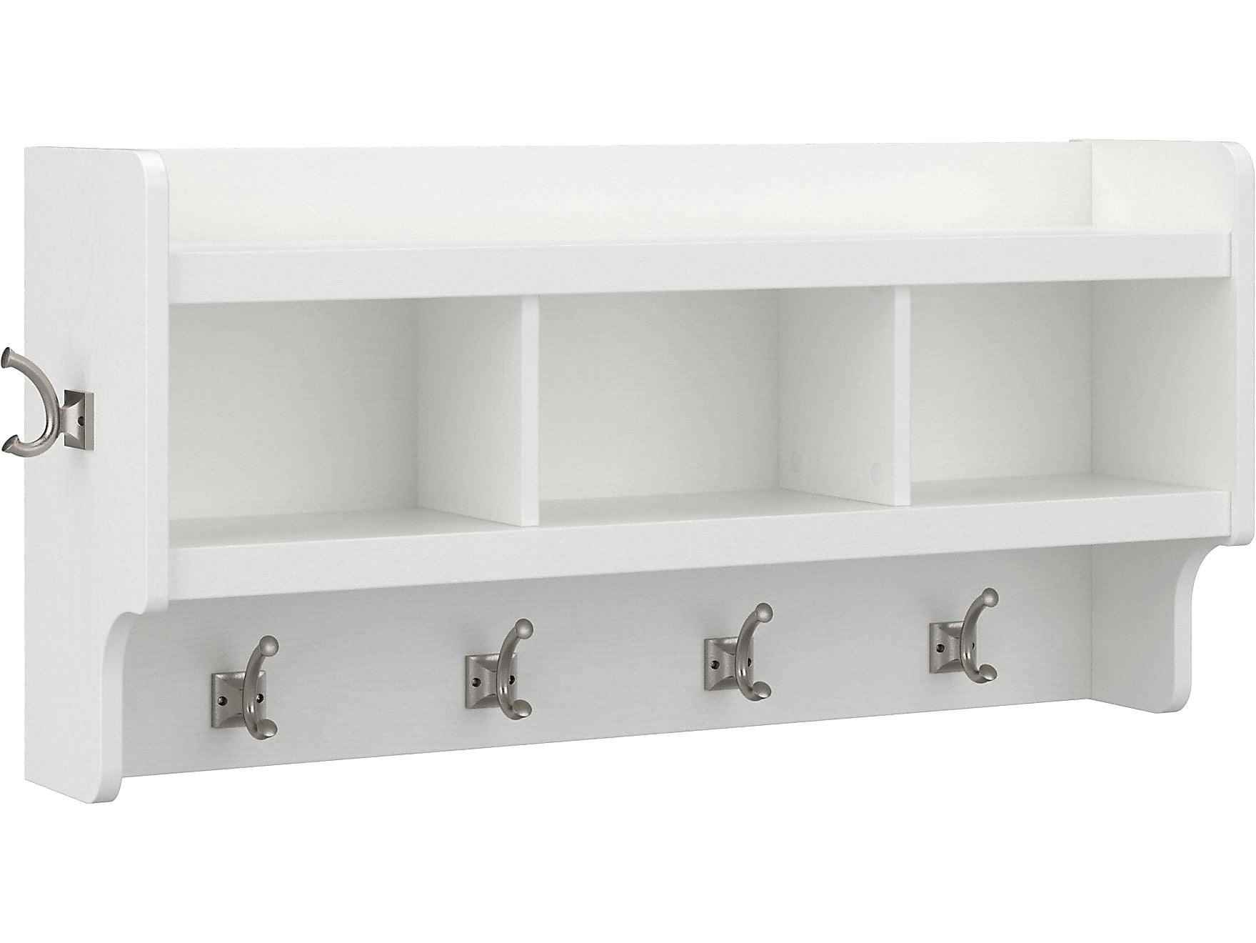 Bush Furniture Woodland 40W Wall Mounted Coat Rack with Shelf, White Ash