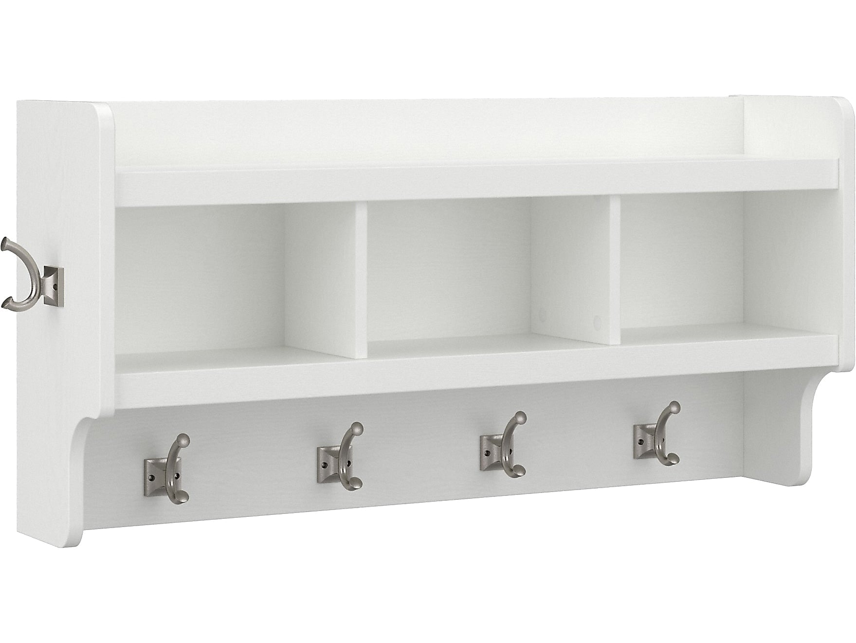 Bush Furniture Woodland 40W Wall Mounted Coat Rack with Shelf, White Ash