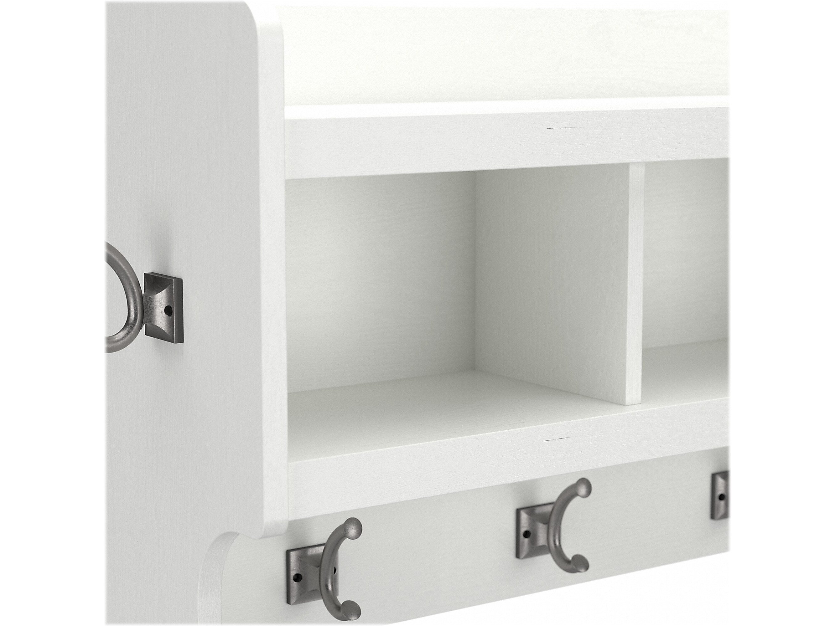 Bush Furniture Woodland 40W Wall Mounted Coat Rack with Shelf, White Ash