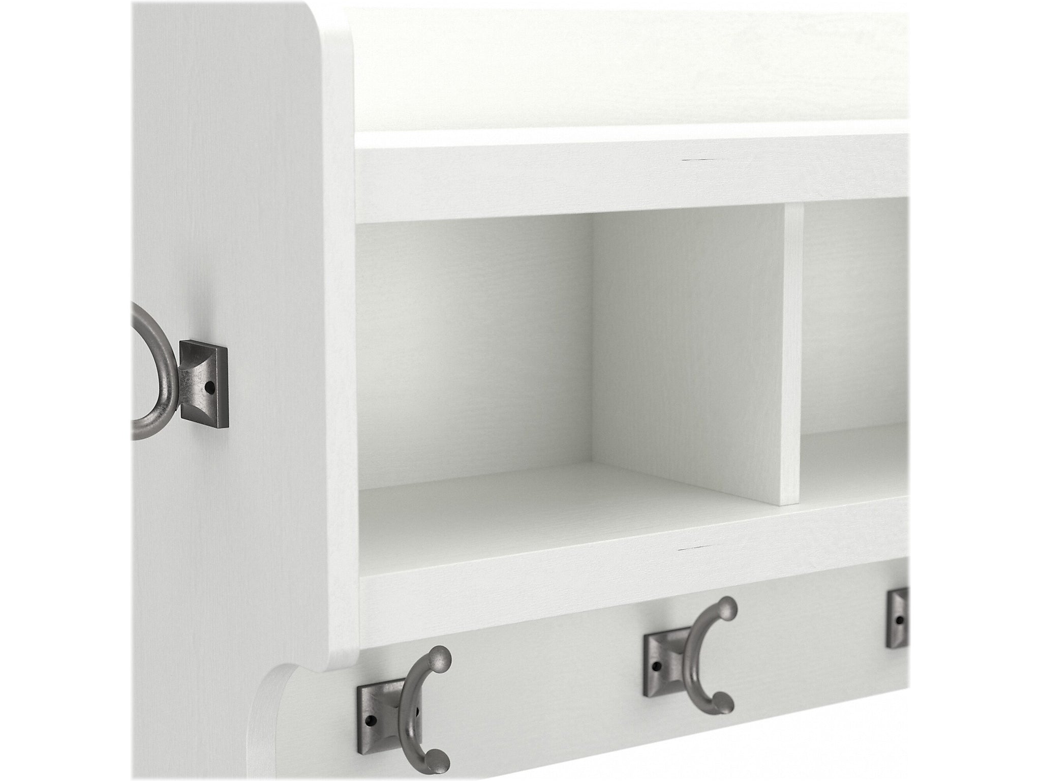 Bush Furniture Woodland 40W Wall Mounted Coat Rack with Shelf, White Ash
