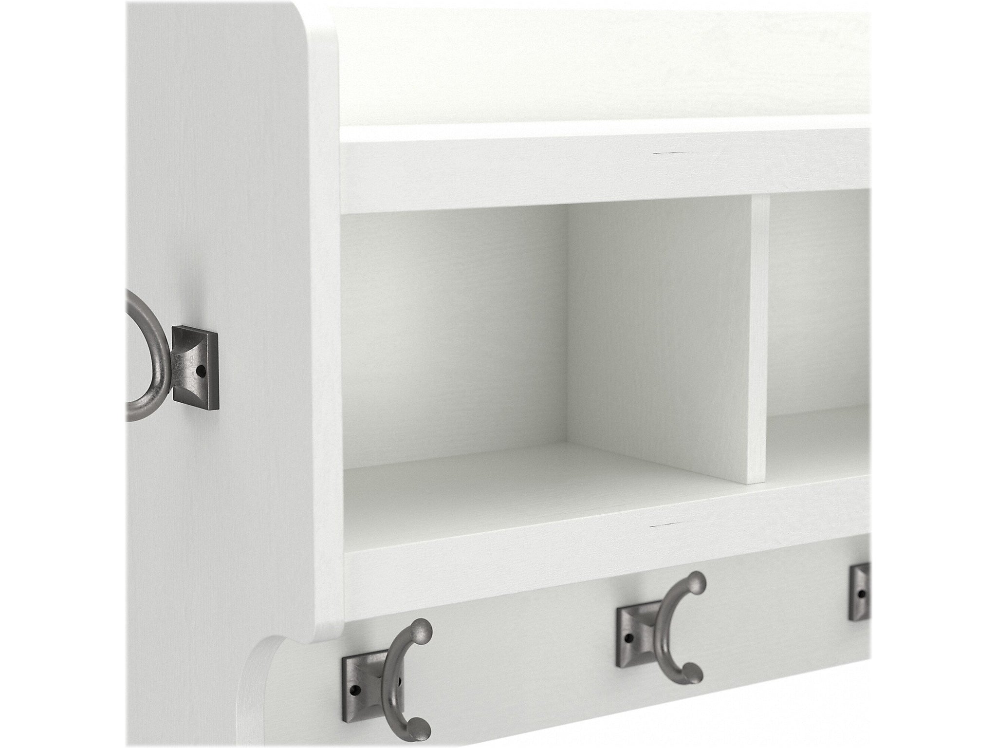 Bush Furniture Woodland 40W Wall Mounted Coat Rack with Shelf, White Ash