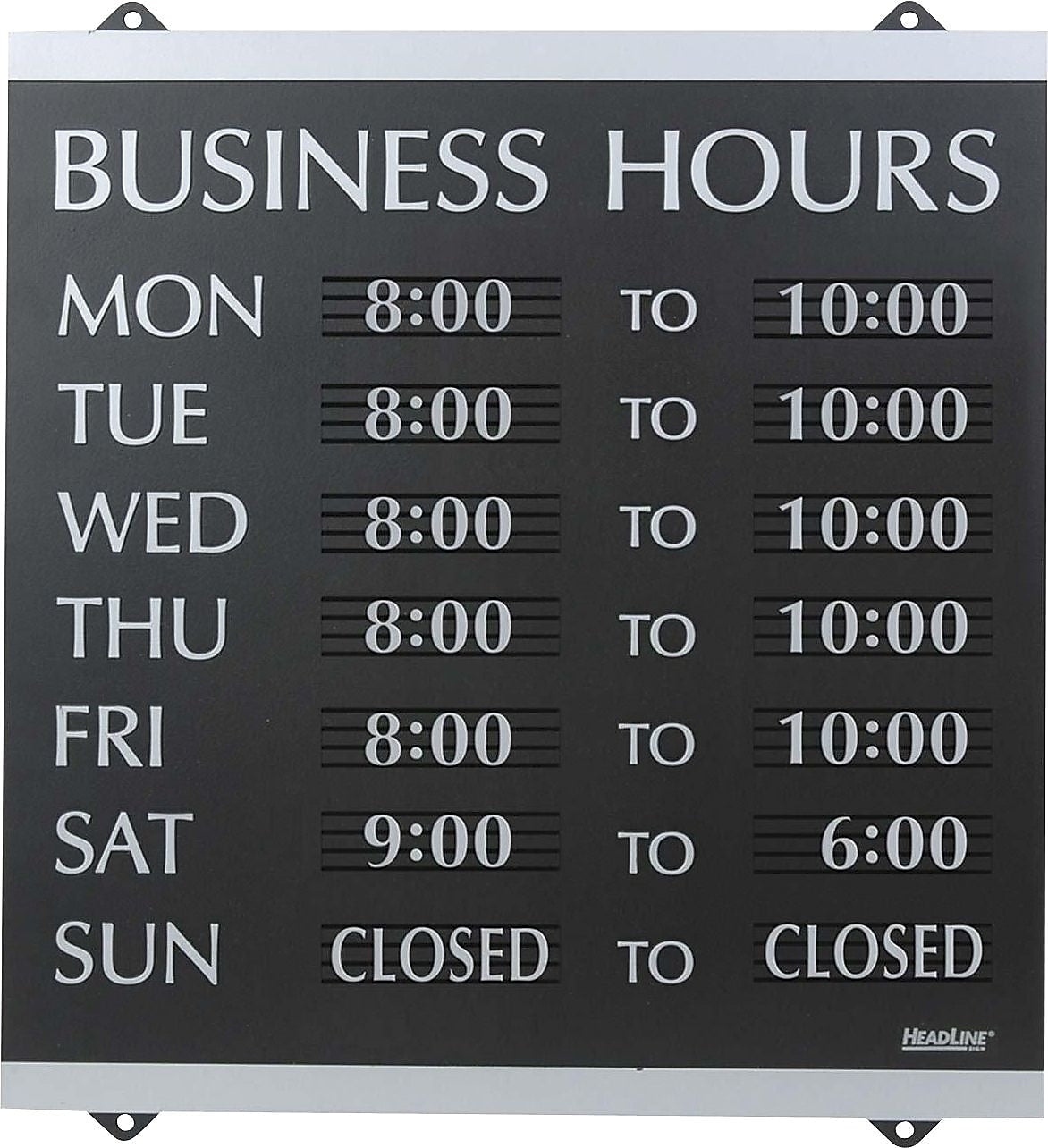 Business Hours Sign, 14x13", Black/Silver, Caution Sign