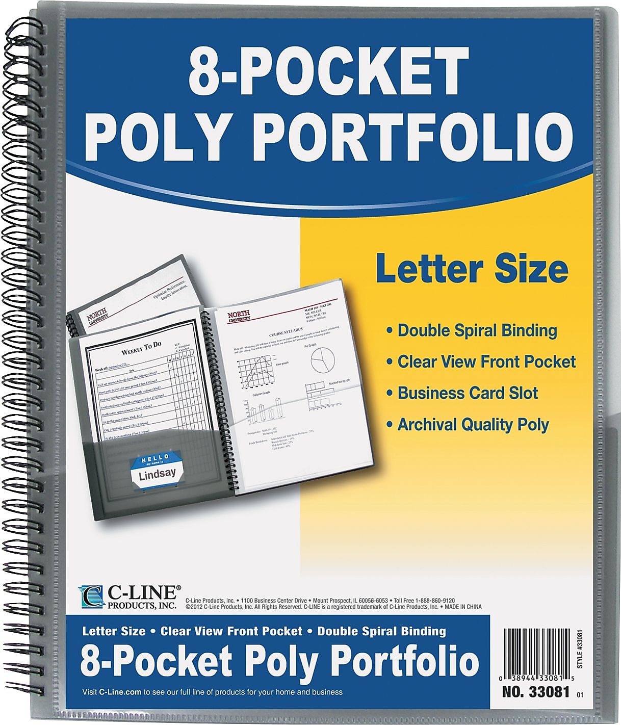 C-Line 8-Pocket Poly Portfolio, Letter Size, Smoke