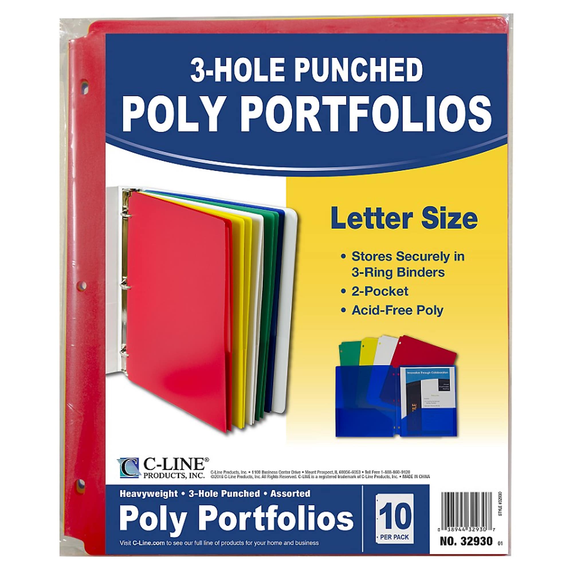 C-Line® Heavyweight, 3-Hole Punched, 2-Pocket Portfolio, Assorted Colors, 10 Per Pack, 2 Packs