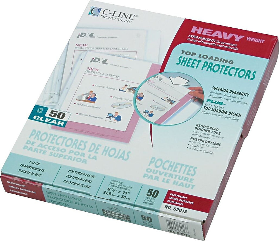 C-Line Heavyweight, Sheet Protectors, 8-1/2" x 11", Clear, 50/Box