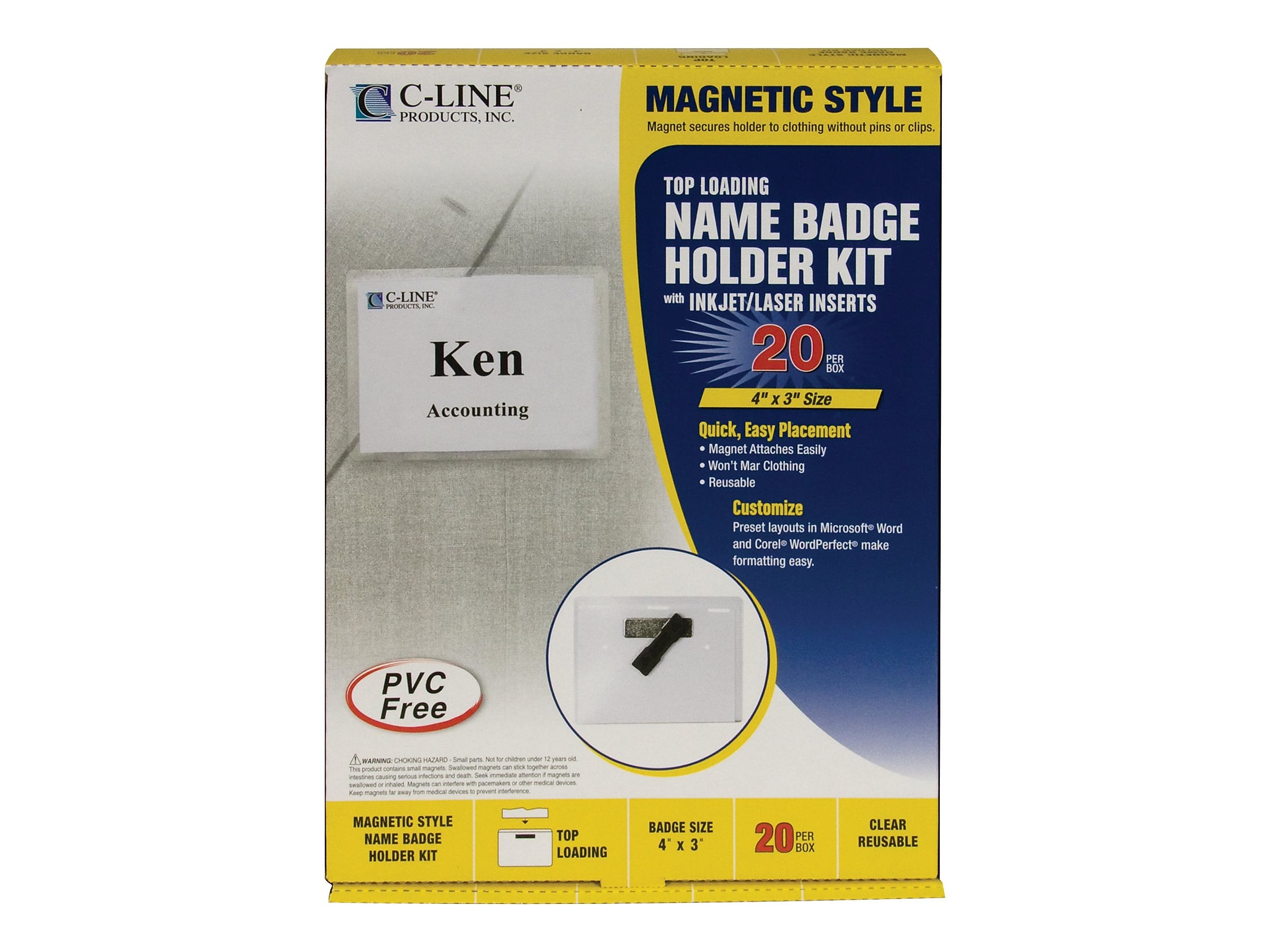 C-Line ID Badge Holders/Cards, Clear with White Inserts, 20/Box