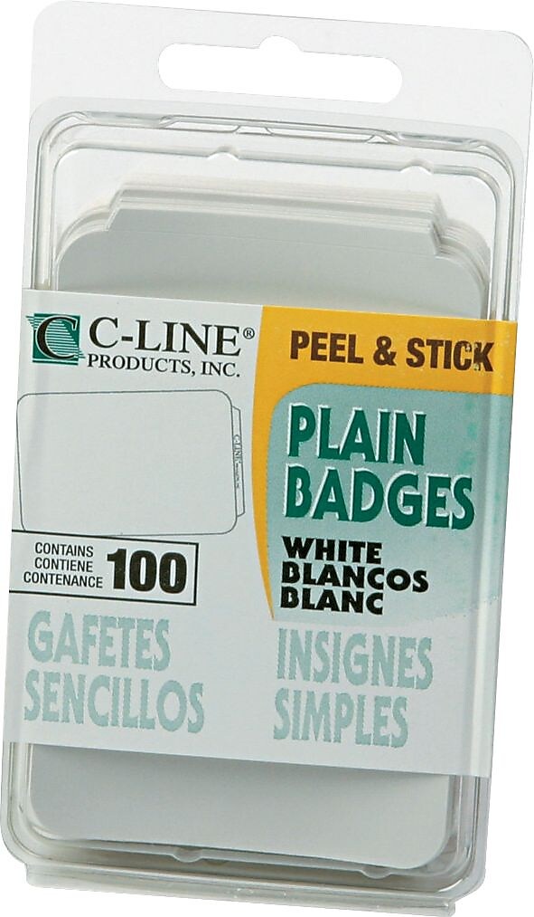 C-Line Plain Name Badge, 3 1/2" x 2 1/4", White, 100/Box