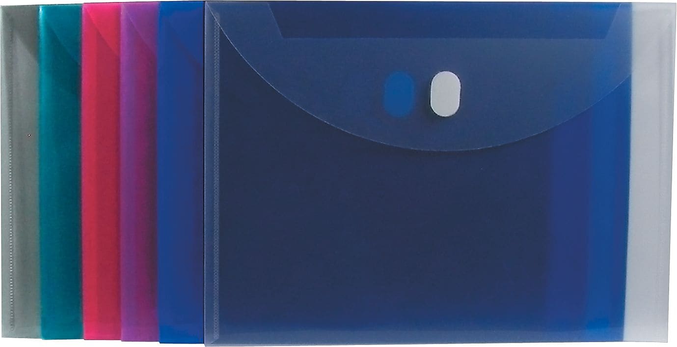 C-Line Plastic Hook & Loop Booklet Envelope, Assorted Colors