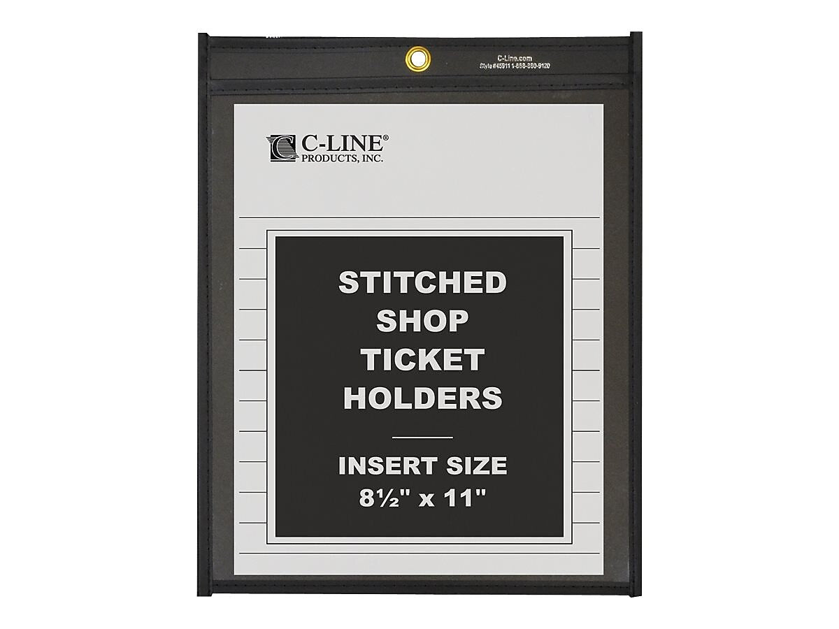 C-Line Shop Ticket Holders, 8-1/2" x 11", Clear with Black Back, 25/Box