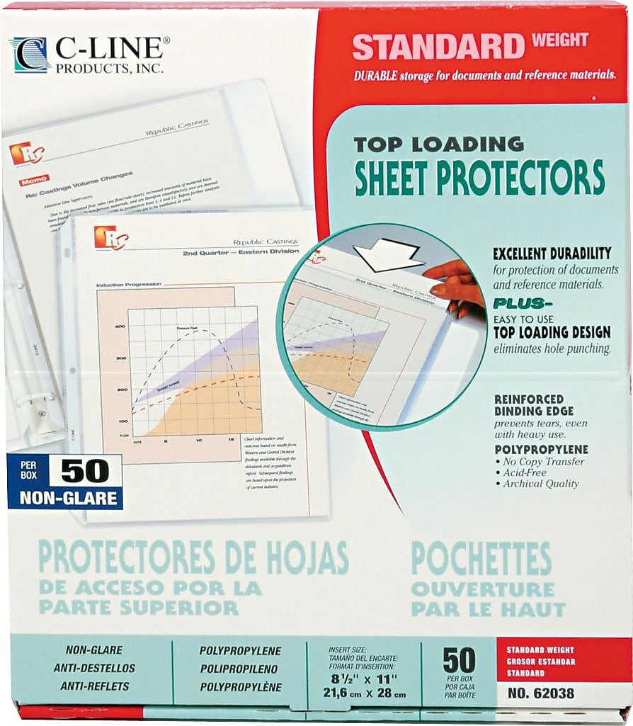 C-Line Standard Weight Sheet Protectors, 8-1/2" x 11", Clear, 50/Box