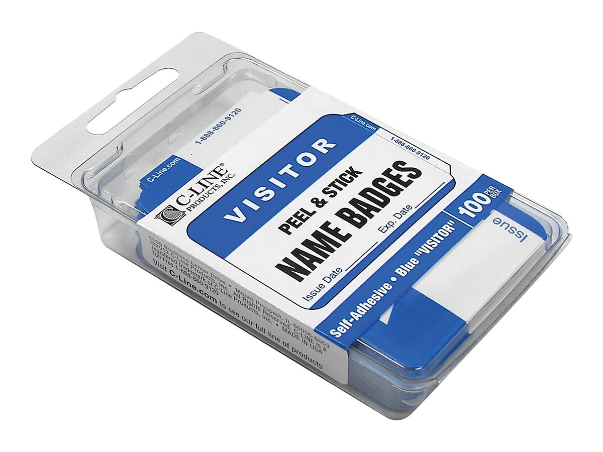 C-Line Sticker Name Tags/Labels, White with Blue Border, 100/Box