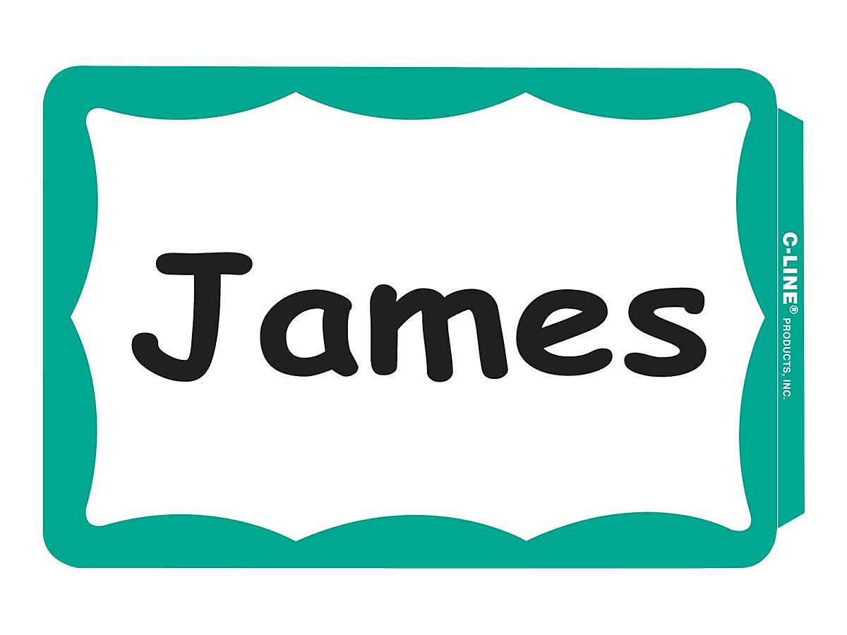 C-Line Sticker Name Tags/Labels, White with Green Border, 100/Box