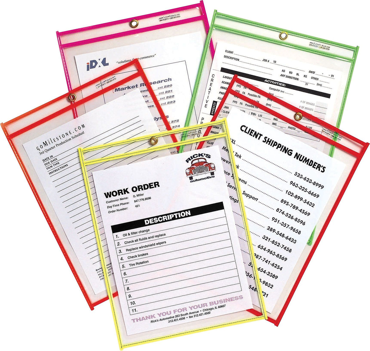 C-Line Stitched Shop/Job Ticket Holders, 9" x 12", Neon, 10/Pack