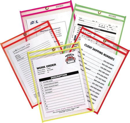 C-Line Stitched Shop/Job Ticket Holders, 9" x 12", Neon, 10/Pack