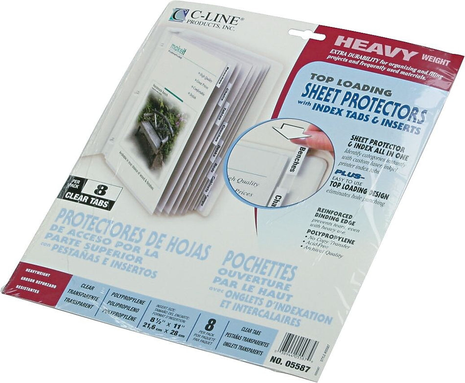 C-Line Top Load Sheet Protector, 11" x 8-1/2", Clear, 8 Tab Set