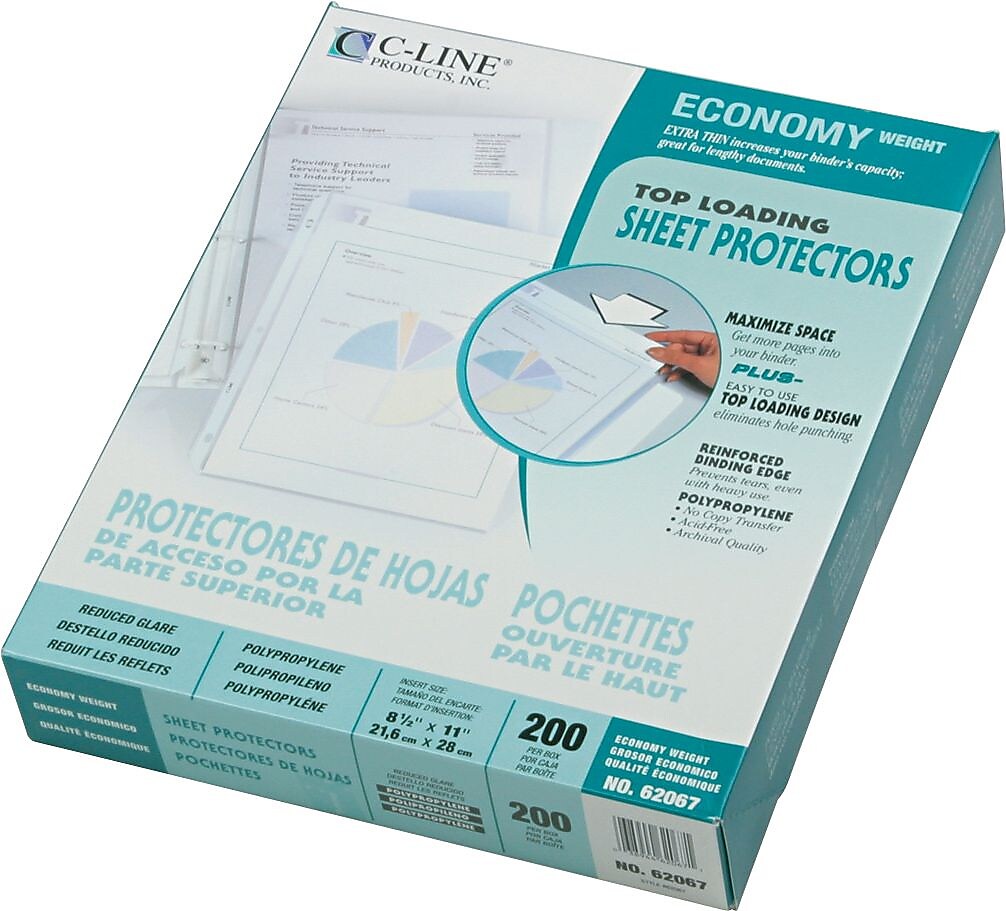 C-Line Top Load Sheet Protector, Standard Weight, Reduced Glare, 8-1/2