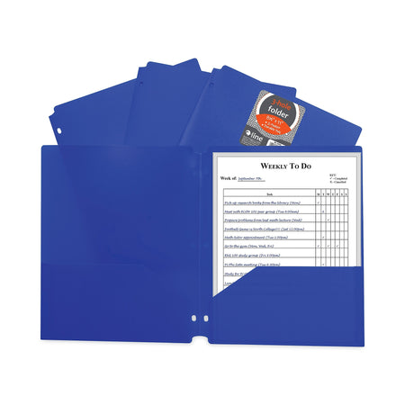 C-Line® Two-Pocket Heavyweight Poly Portfolio Folder, 3-Hole Punch, 11 x 8.5, Blue, 25/Box