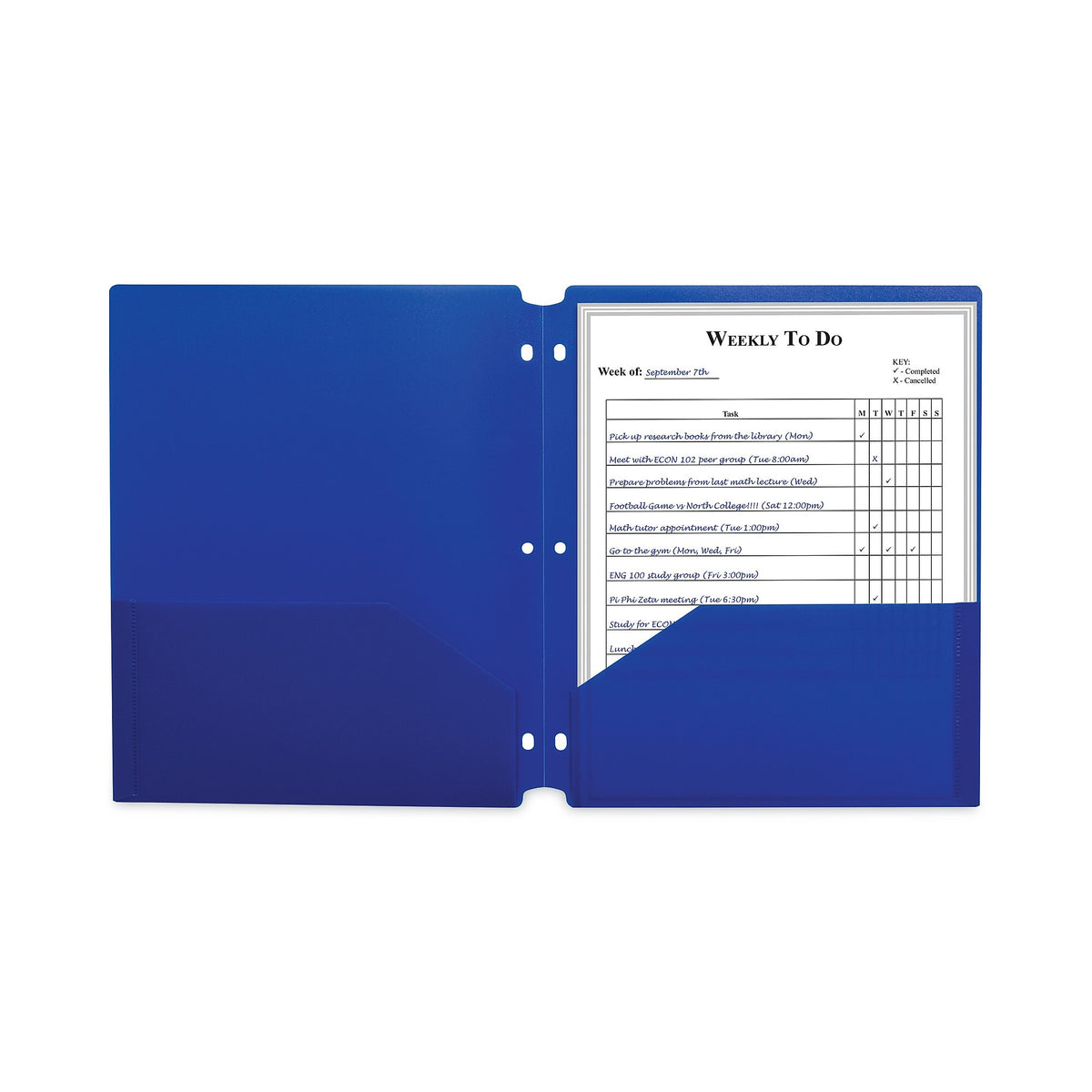 C-Line® Two-Pocket Heavyweight Poly Portfolio Folder, 3-Hole Punch, 11 x 8.5, Blue, 25/Box