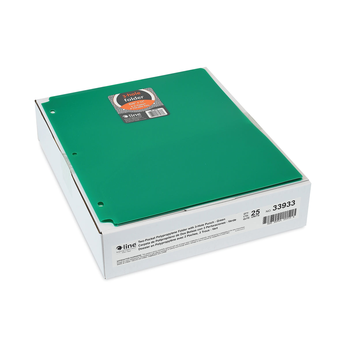 C-Line® Two-Pocket Heavyweight Poly Portfolio Folder, 3-Hole Punch, 11 x 8.5, Green, 25/Box