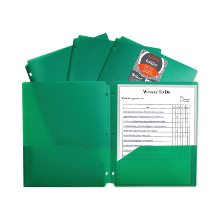 C-Line® Two-Pocket Heavyweight Poly Portfolio Folder, 3-Hole Punch, 11 x 8.5, Green, 25/Box