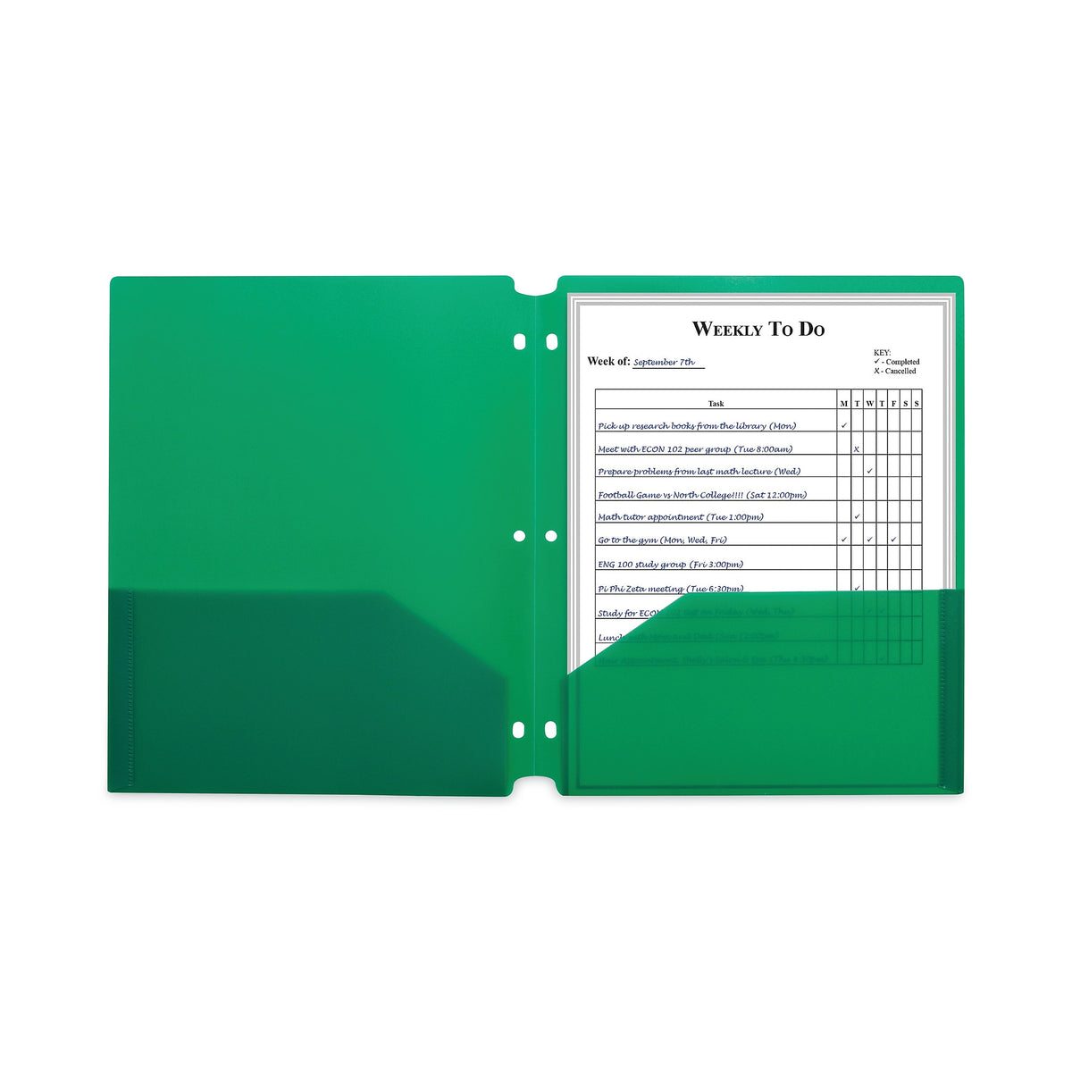 C-Line® Two-Pocket Heavyweight Poly Portfolio Folder, 3-Hole Punch, 11 x 8.5, Green, 25/Box