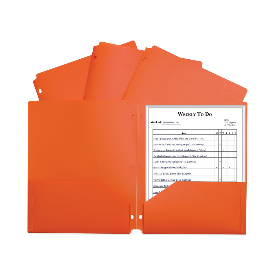 C-Line® Two-Pocket Heavyweight Poly Portfolio Folder, 3-Hole Punch, 11 x 8.5, Orange, 25/Box