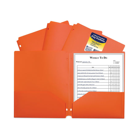 C-Line® Two-Pocket Heavyweight Poly Portfolio Folder, 3-Hole Punch, 11 x 8.5, Orange, 25/Box