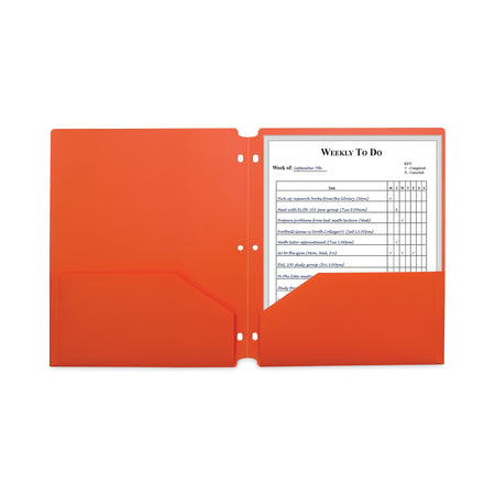 C-Line® Two-Pocket Heavyweight Poly Portfolio Folder, 3-Hole Punch, 11 x 8.5, Orange, 25/Box