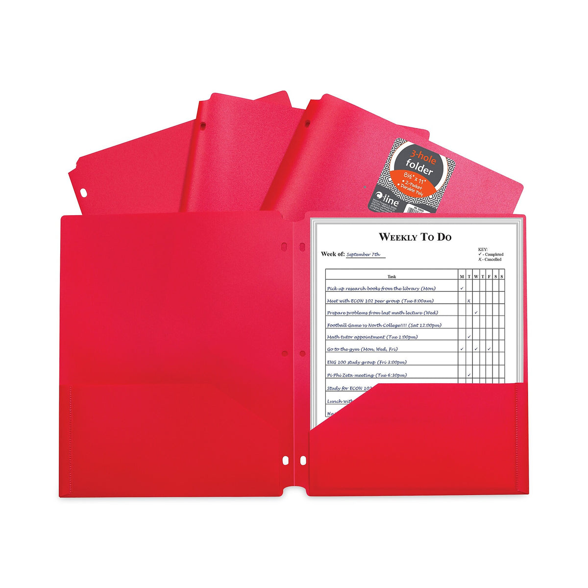 C-Line® Two-Pocket Heavyweight Poly Portfolio Folder, 3-Hole Punch, 11 x 8.5, Red, 25/Box