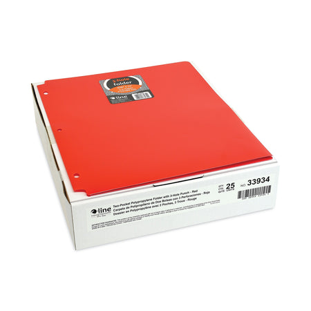 C-Line® Two-Pocket Heavyweight Poly Portfolio Folder, 3-Hole Punch, 11 x 8.5, Red, 25/Box