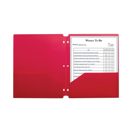 C-Line® Two-Pocket Heavyweight Poly Portfolio Folder, 3-Hole Punch, 11 x 8.5, Red, 25/Box