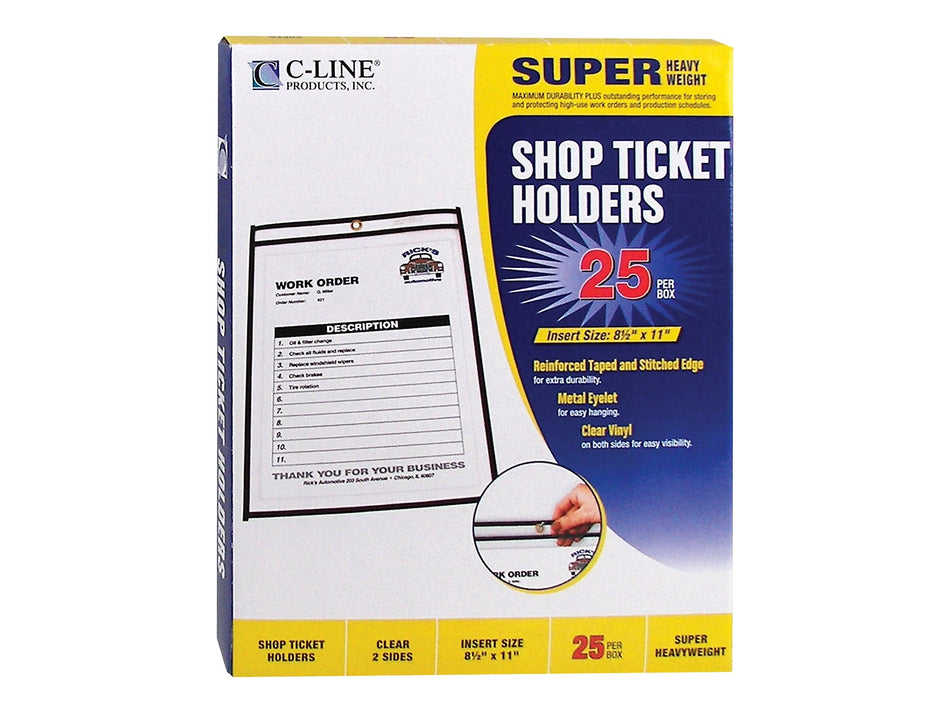 C-Line Vinyl Job Ticket Holders, 8-1/2" x 11", Clear with Black Edges25/Box