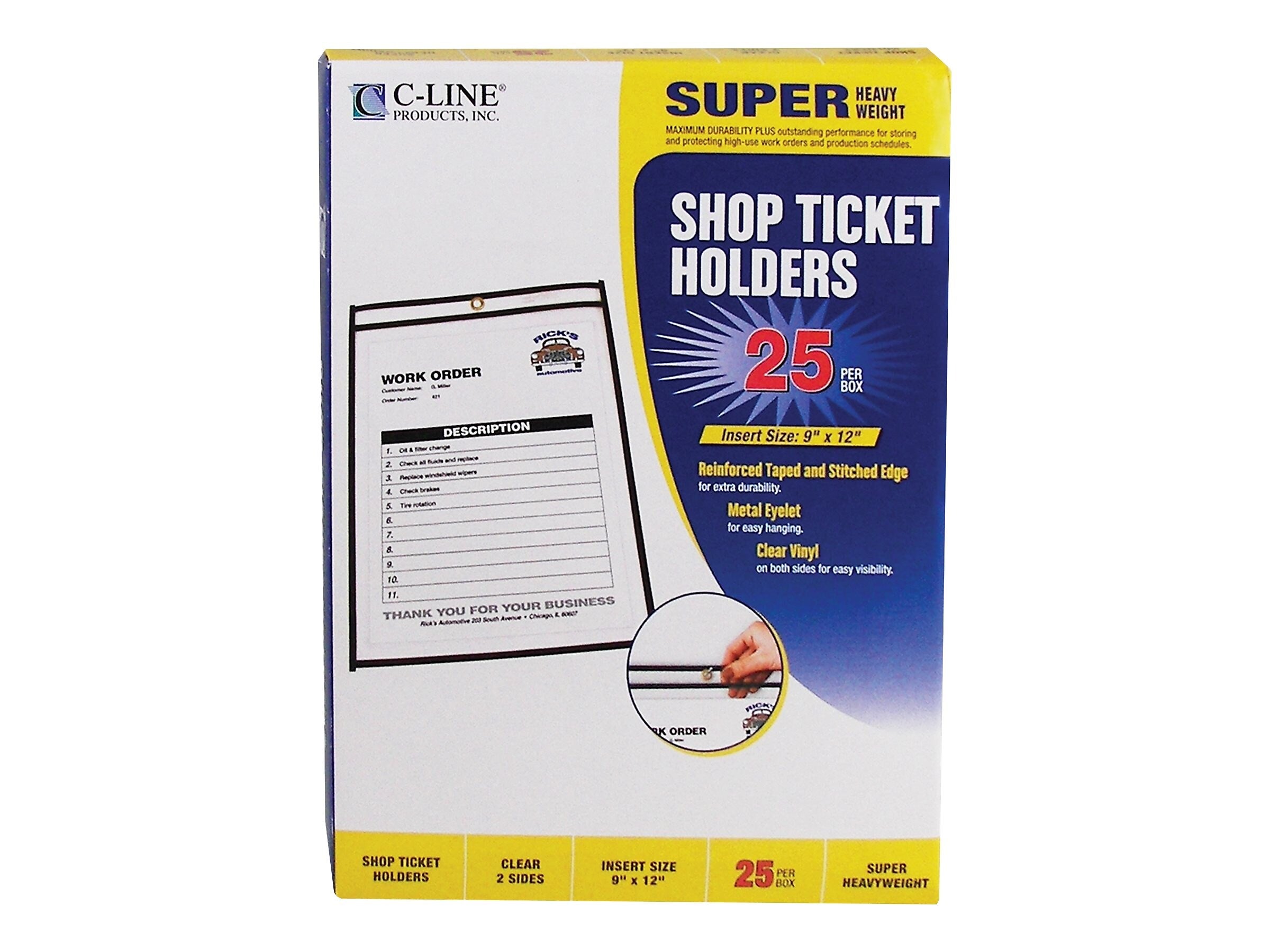 C-Line Vinyl Job Ticket Holders, 9" x 12", Clear with Black Edges25/Box