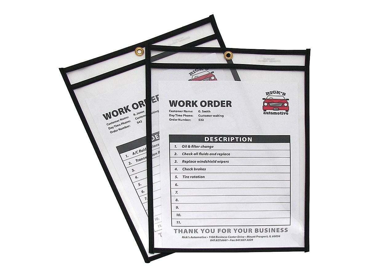 C-Line Vinyl Job Ticket Holders, 9" x 12", Clear with Black Edges25/Box