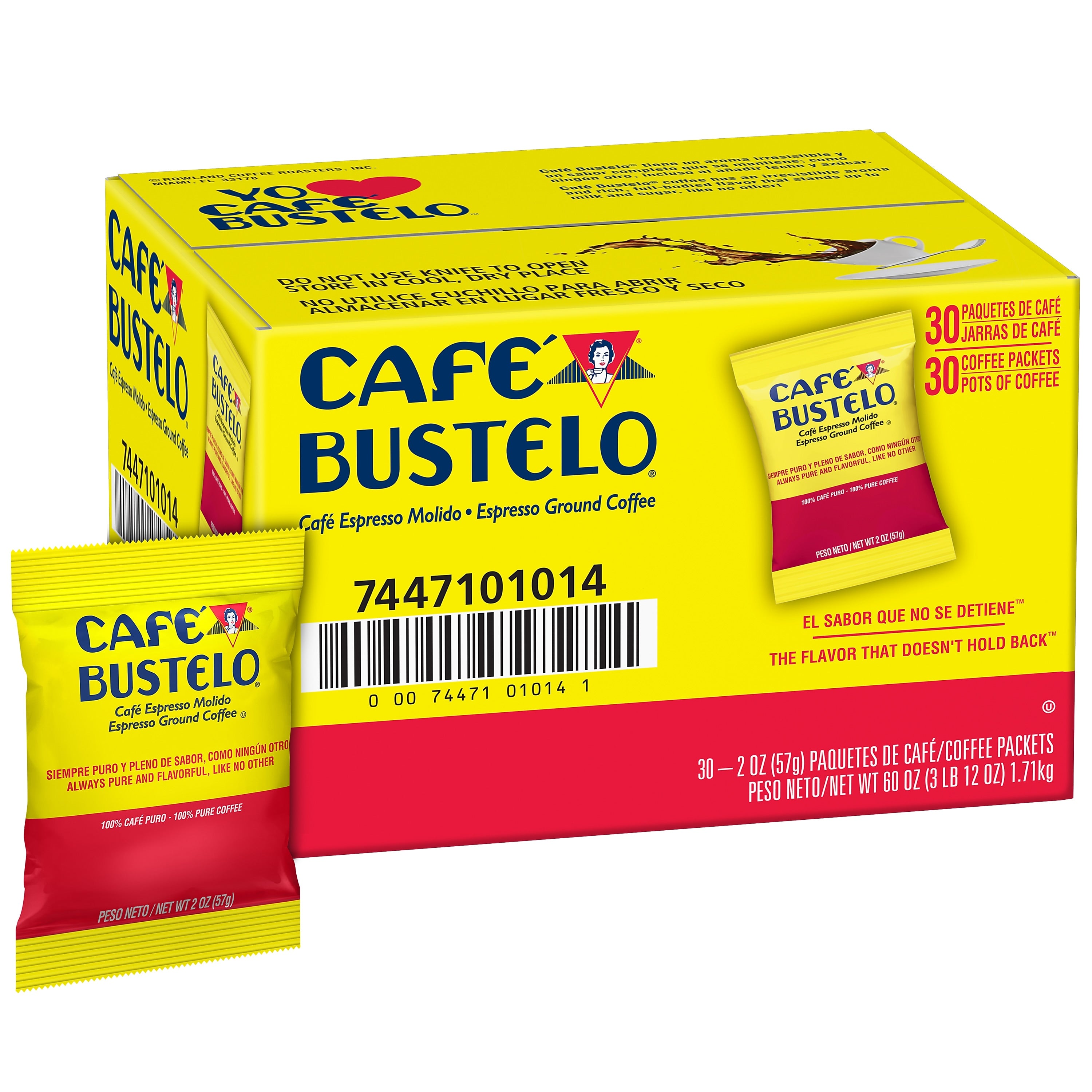Cafe Bustelo Ground Coffee Fraction Packs, Espresso Roast, 2 oz., 30/Carton